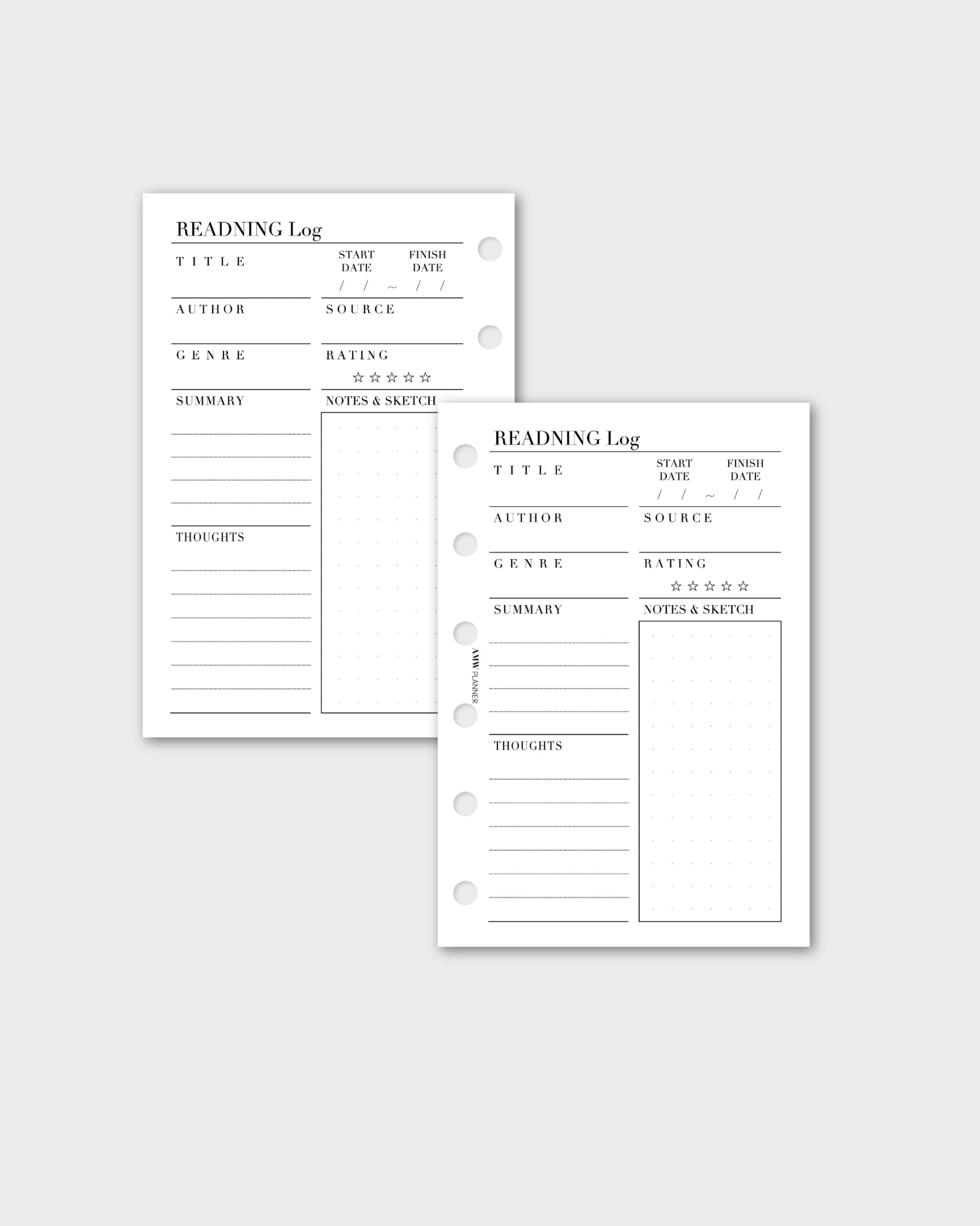 Reading Log, Book Journal inserts