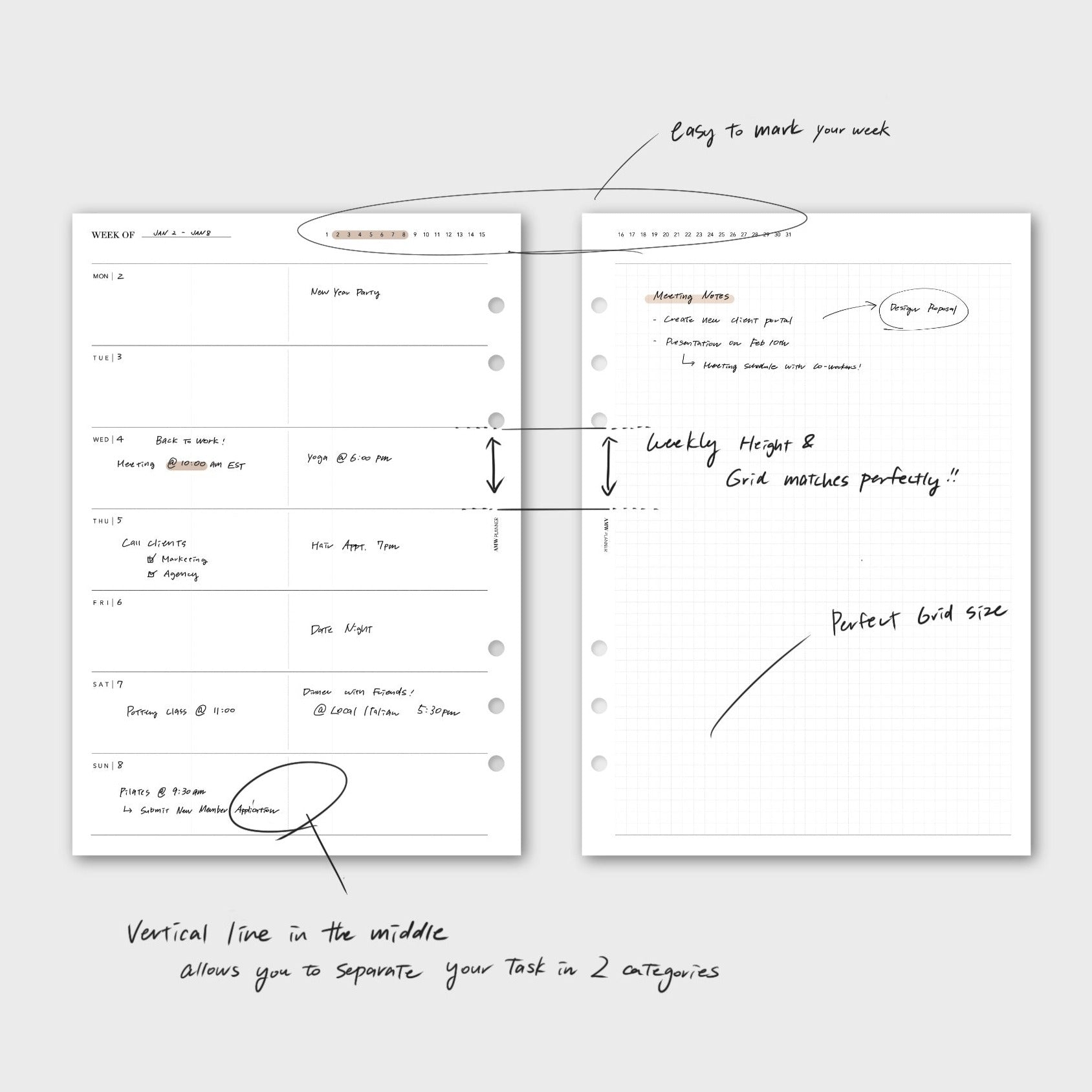 Weekly Planner - Horizontal & Grid Note(Weeks Layout)