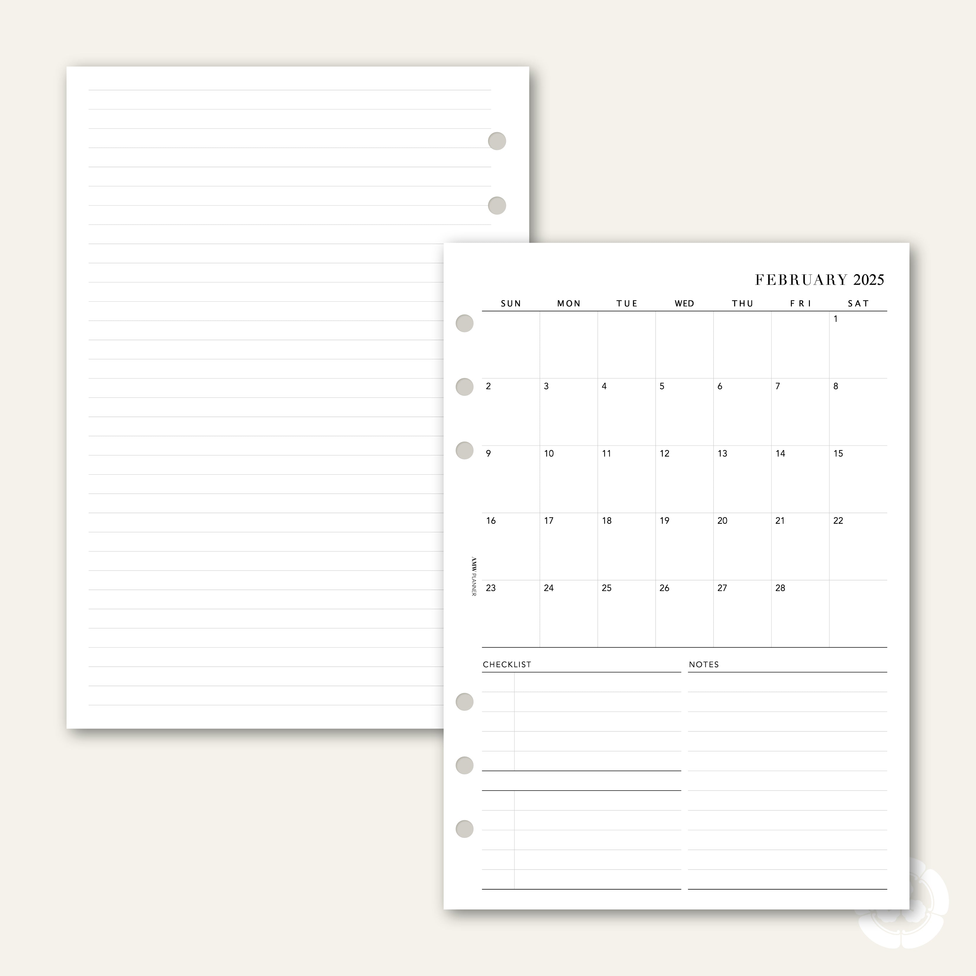 2025 Monthly On One Page Planner