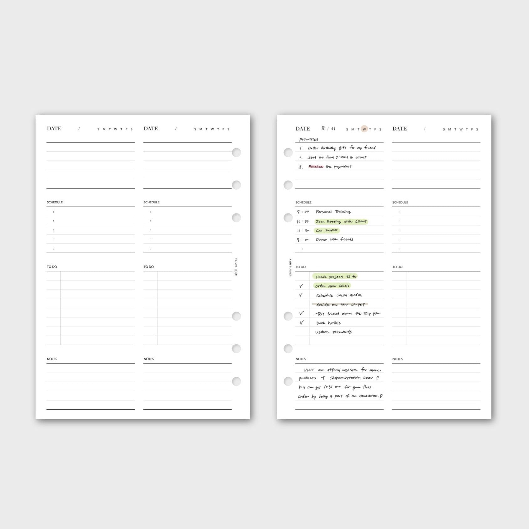 Daily Planner | 2 Days on 1 Page