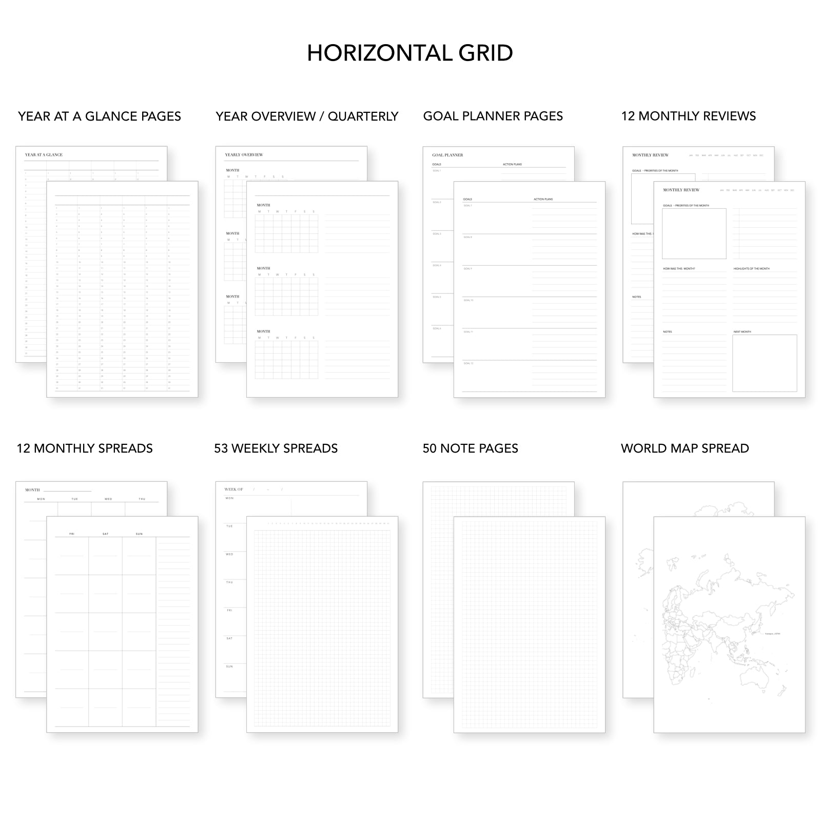 Undated Weekly Planner - Horizontal Grid